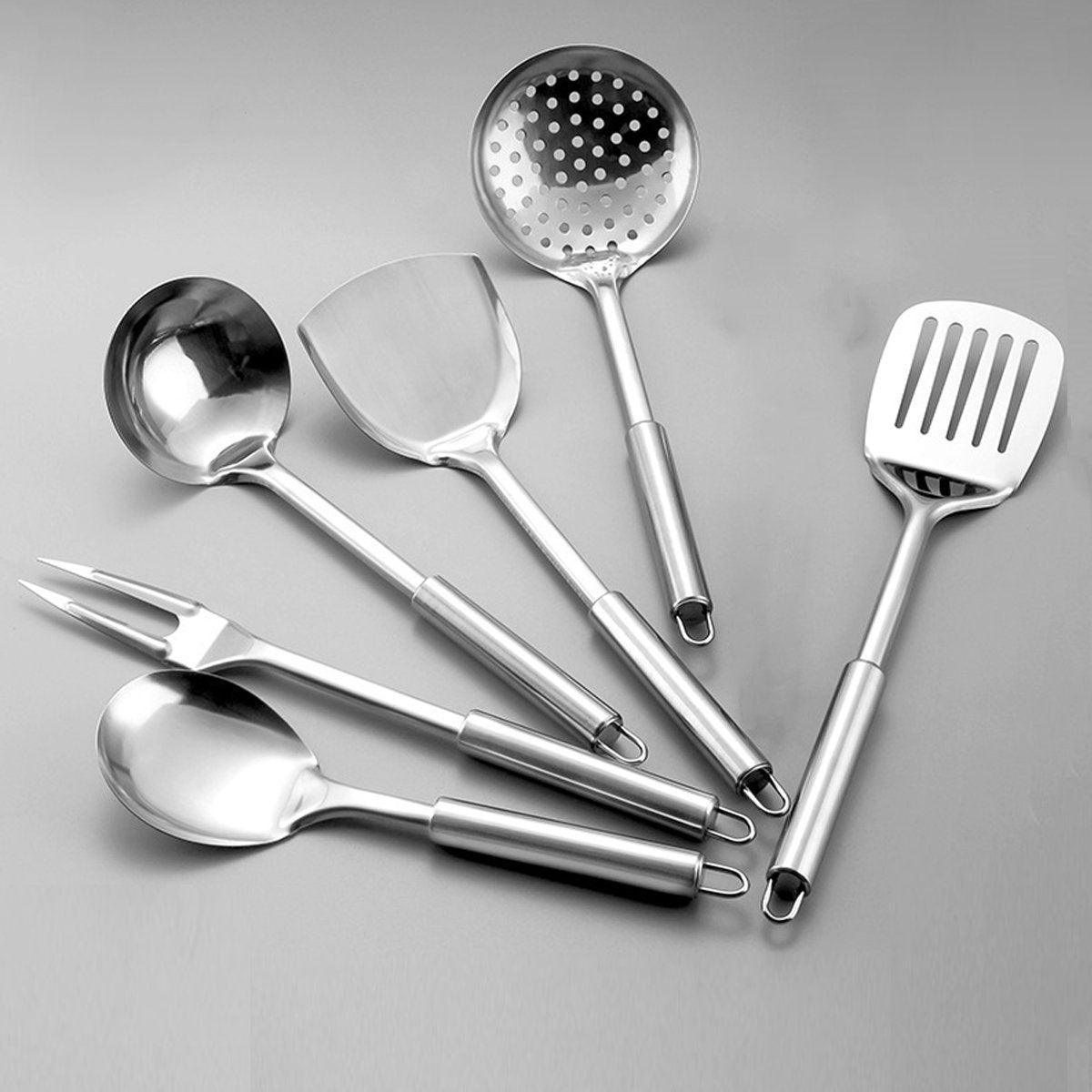 6PCS Stainless Steel Kitchen Utensil Set with Frying Spatula Colander and Spoon - Home & Garden > Kitchenware > Kitchen Utensils - Rivercity House & Home Co. (ABN 18 642 972 209) - Affordable Modern Furniture Australia