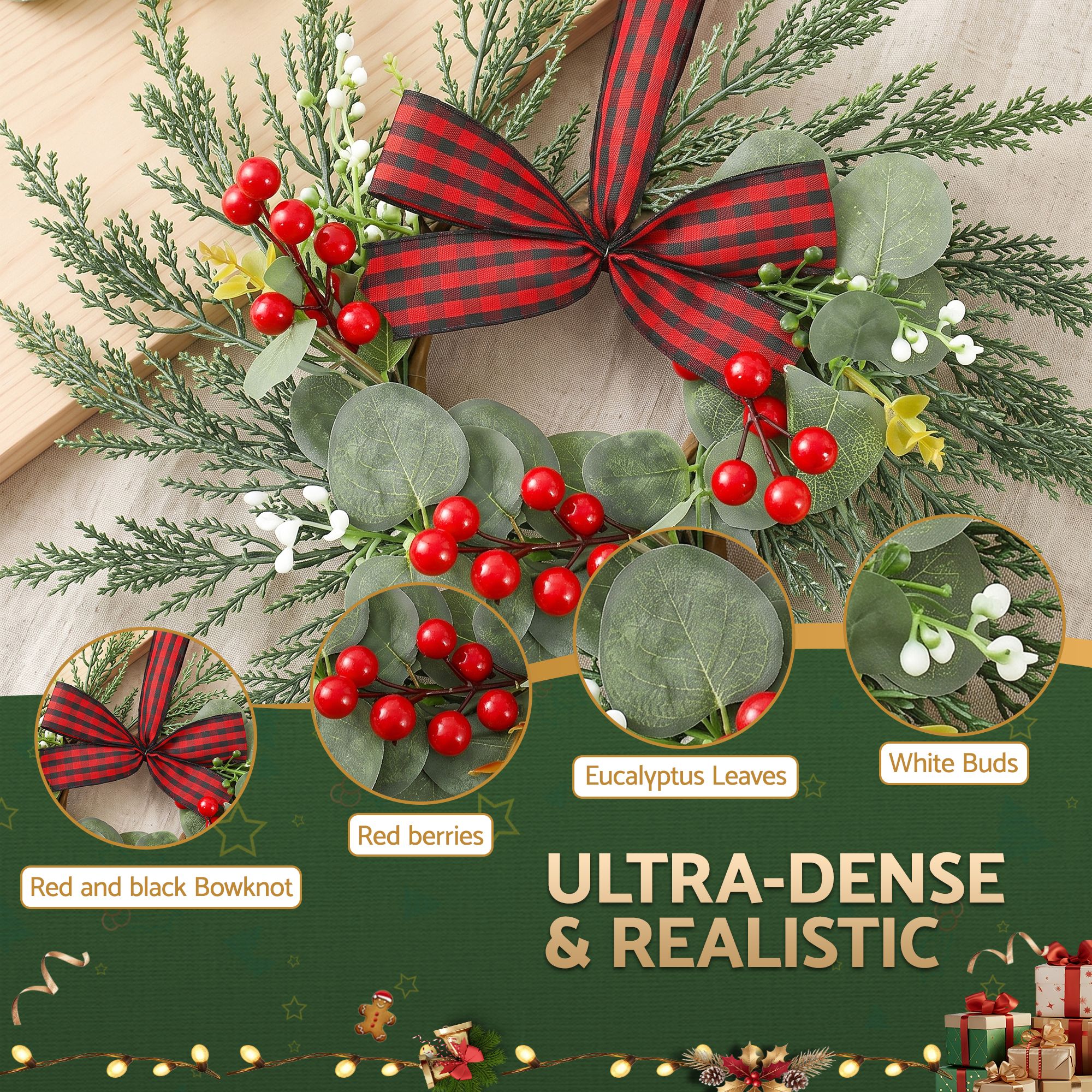 6x Christmas Wreath Garland 26cm Pre-lit Wreaths Red Berries Bow - Occasions > Christmas > Christmas Wreaths & Garlands - Rivercity House & Home Co. (ABN 18 642 972 209) - Affordable Modern Furniture Australia