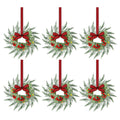 6x 26cm Pre-lit Christmas Wreath Garland with Red Berries and Bow - Green