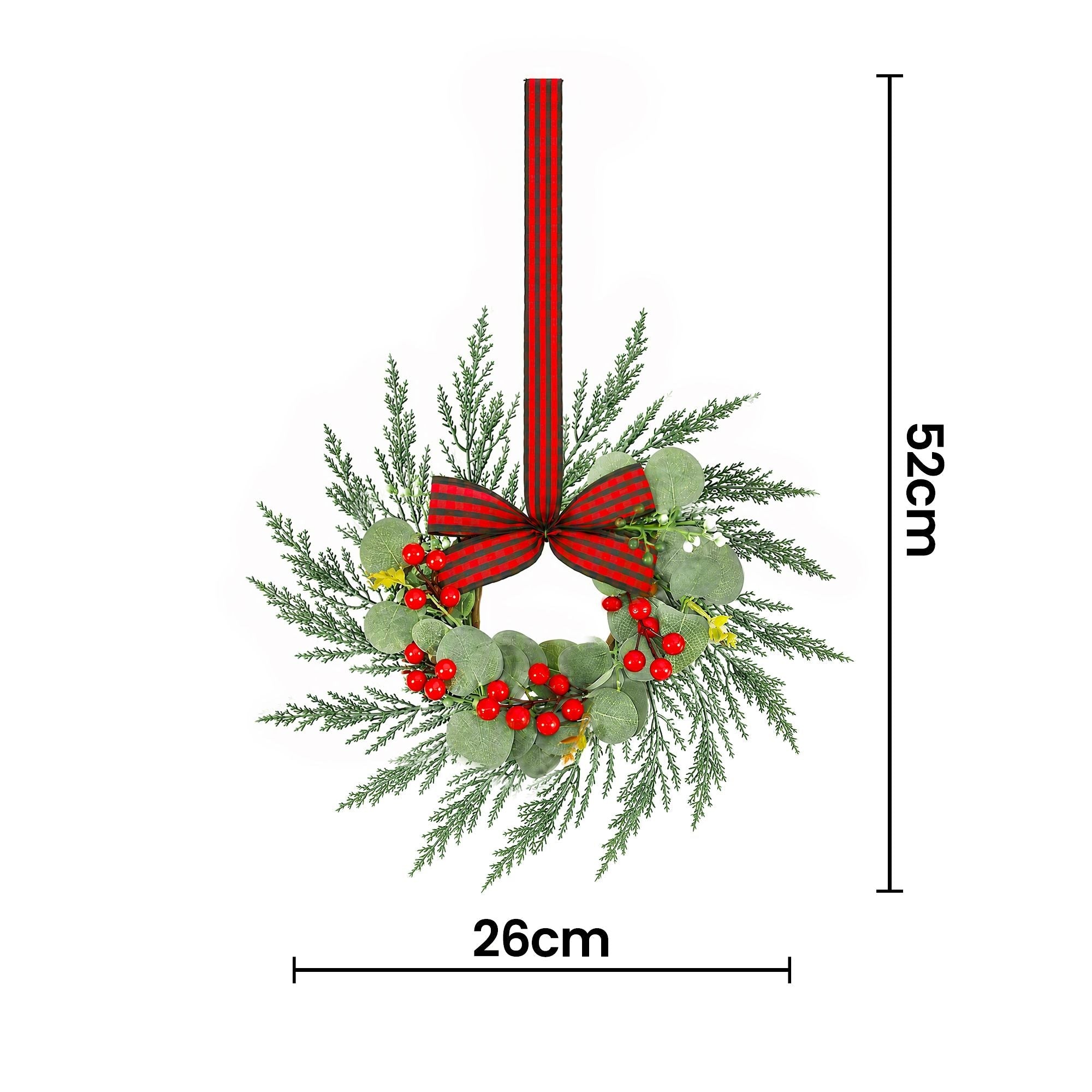 6x Christmas Wreath Garland 26cm Pre-lit Wreaths Red Berries Bow - Occasions > Christmas > Christmas Wreaths & Garlands - Rivercity House & Home Co. (ABN 18 642 972 209) - Affordable Modern Furniture Australia