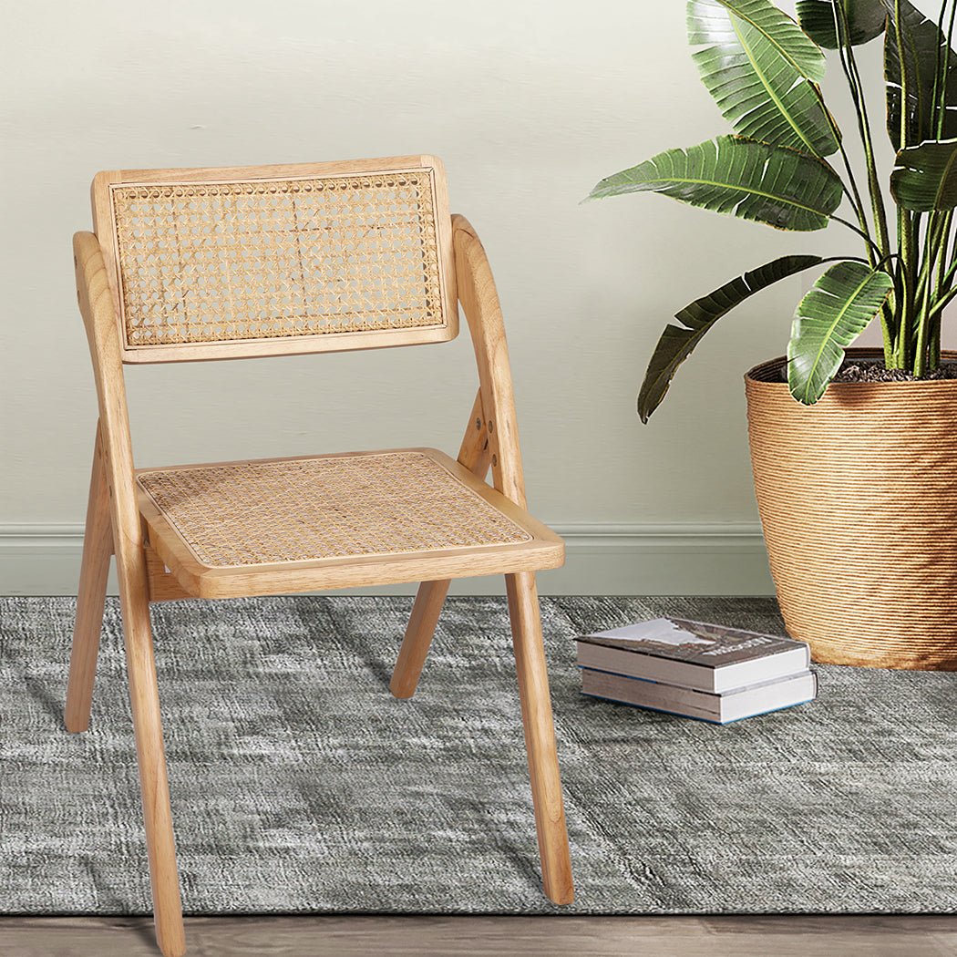 6X Foldable Dining Accent Chairs with Rattan - Natural - Rivercity House & Home Co. (ABN 18 642 972 209) - Affordable Modern Furniture Australia