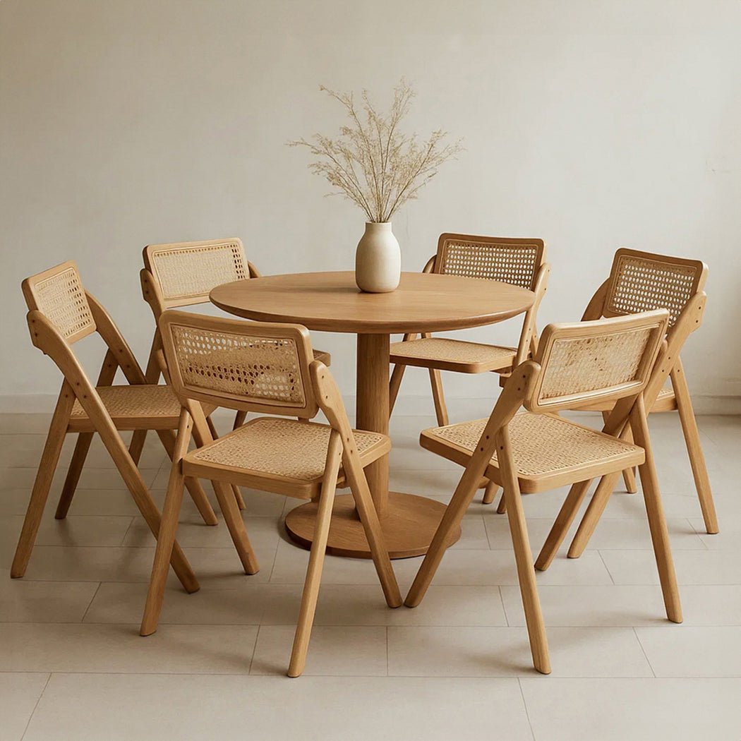 6X Foldable Dining Accent Chairs with Rattan - Natural - Rivercity House & Home Co. (ABN 18 642 972 209) - Affordable Modern Furniture Australia