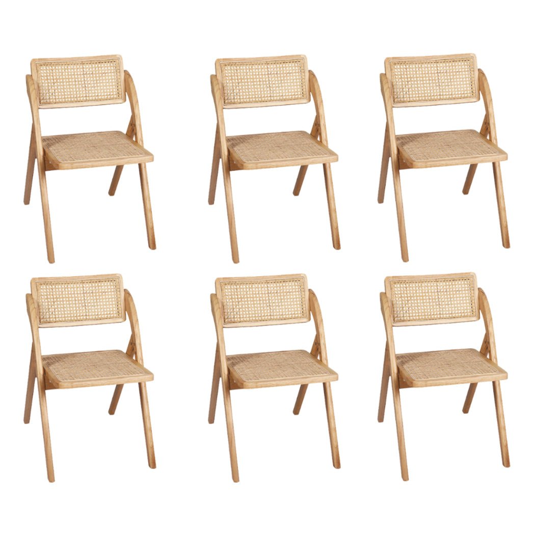 6X Foldable Dining Accent Chairs with Rattan - Natural - Rivercity House & Home Co. (ABN 18 642 972 209) - Affordable Modern Furniture Australia