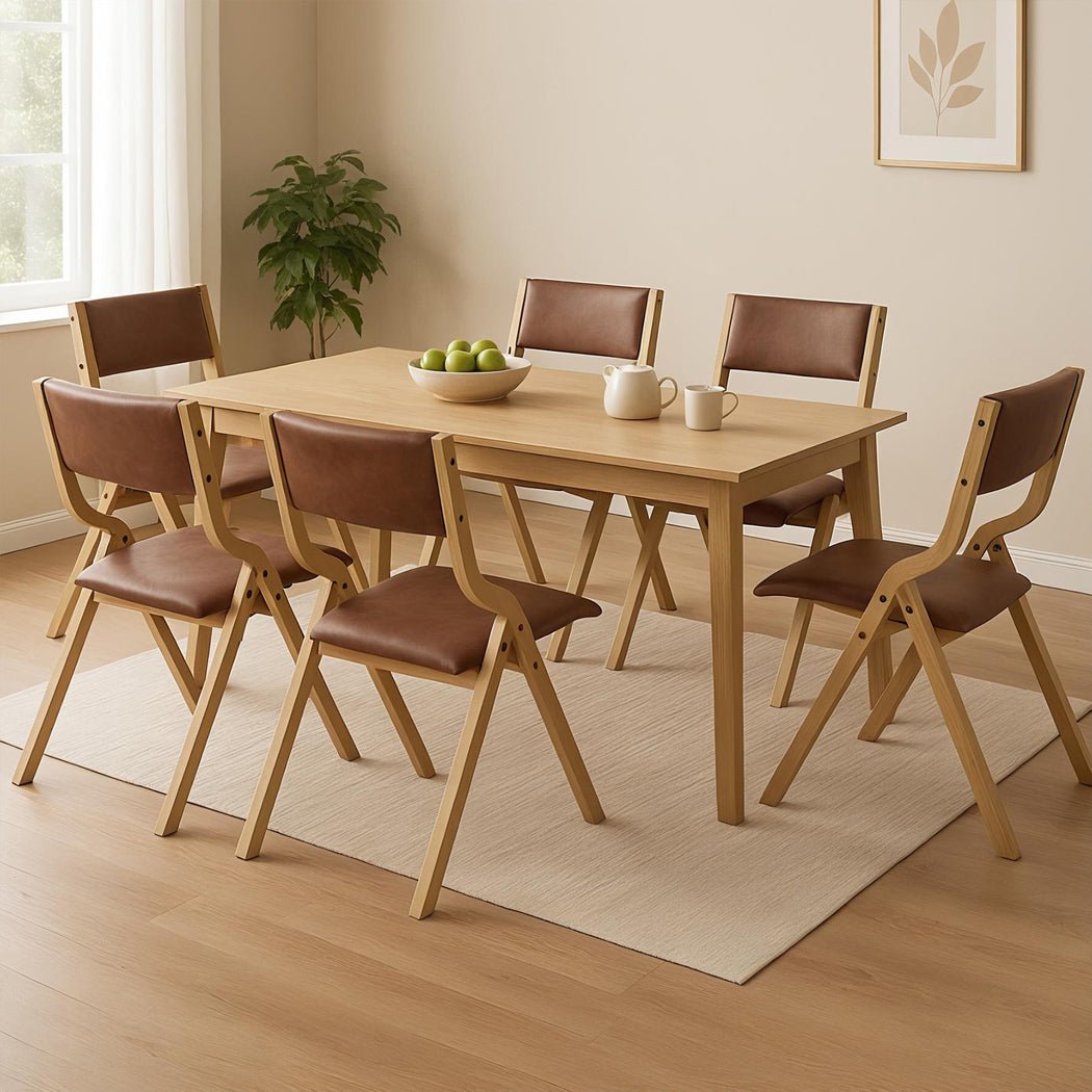 6x Foldable Dining Chairs with PU Leather Seat - Tan - Rivercity House & Home Co. (ABN 18 642 972 209) - Affordable Modern Furniture Australia
