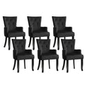 6x French Provincial Velvet Dining Armchairs - Black
