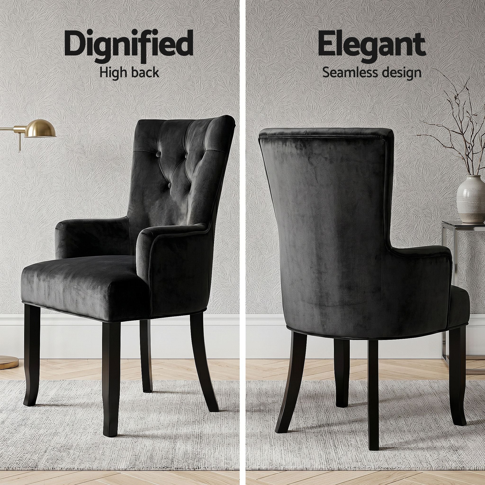 6x French Provincial Velvet Dining Armchairs - Black - Furniture > Dining > Kitchen & Dining Chairs - Rivercity House & Home Co. (ABN 18 642 972 209) - Affordable Modern Furniture Australia