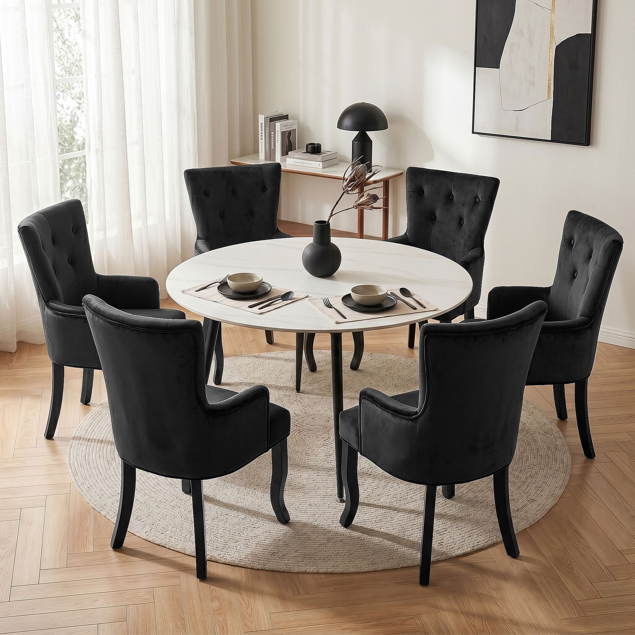 6x French Provincial Velvet Dining Armchairs - Black - Furniture > Dining > Kitchen & Dining Chairs - Rivercity House & Home Co. (ABN 18 642 972 209) - Affordable Modern Furniture Australia