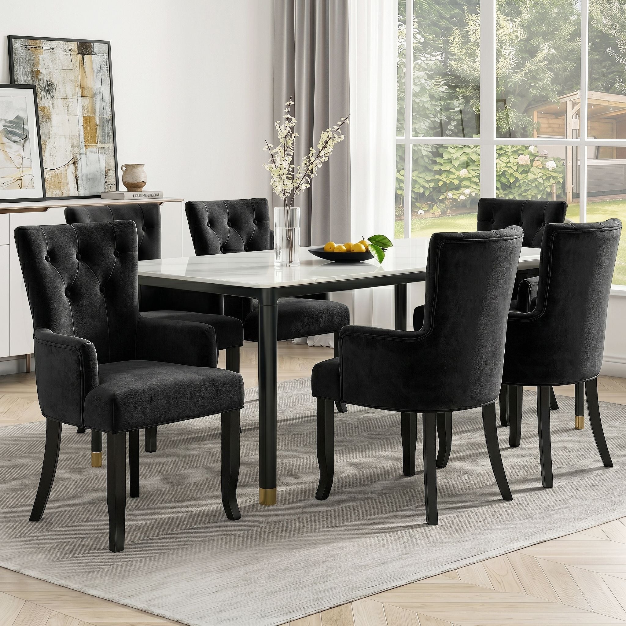 6x French Provincial Velvet Dining Armchairs - Black - Furniture > Dining > Kitchen & Dining Chairs - Rivercity House & Home Co. (ABN 18 642 972 209) - Affordable Modern Furniture Australia