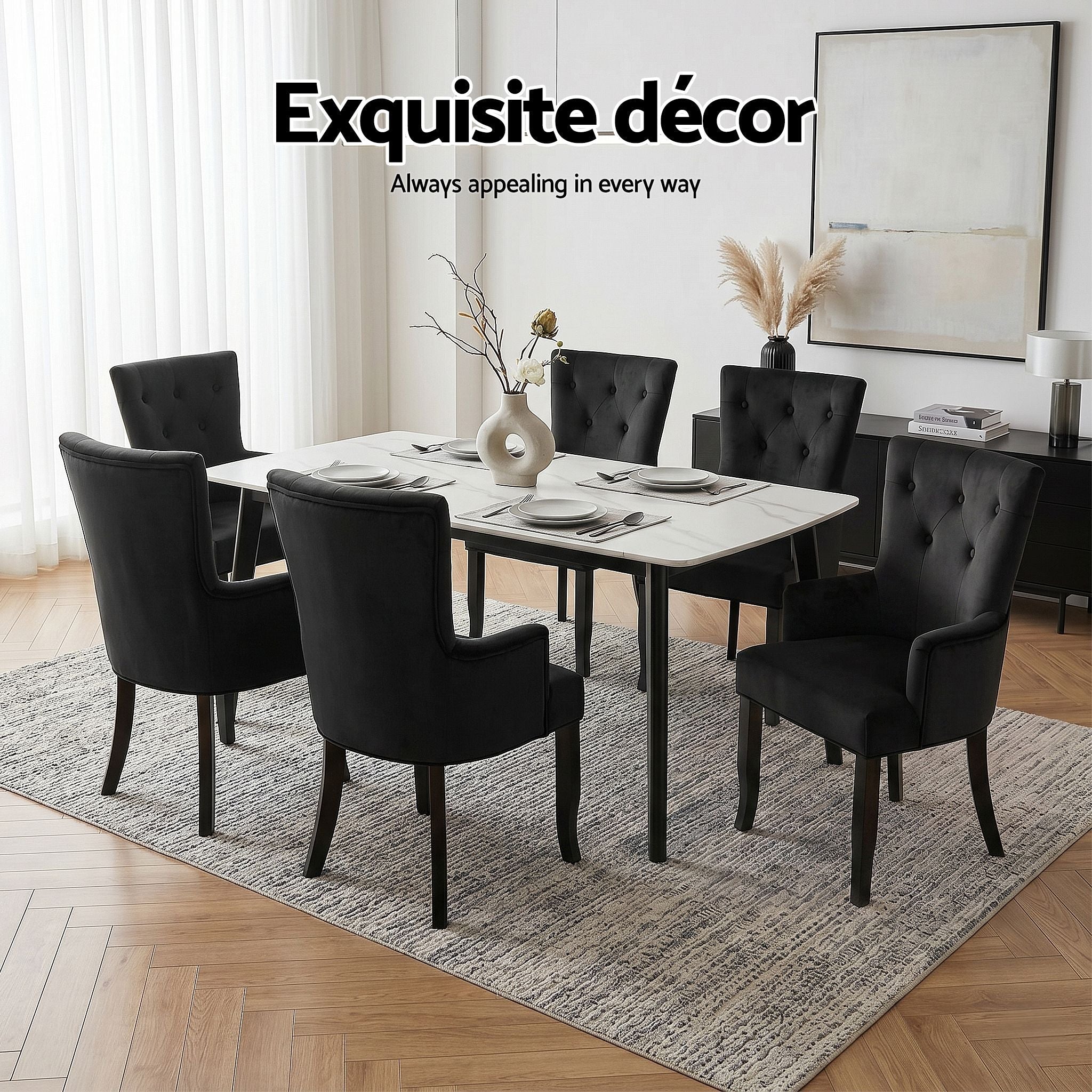 6x French Provincial Velvet Dining Armchairs - Black - Furniture > Dining > Kitchen & Dining Chairs - Rivercity House & Home Co. (ABN 18 642 972 209) - Affordable Modern Furniture Australia