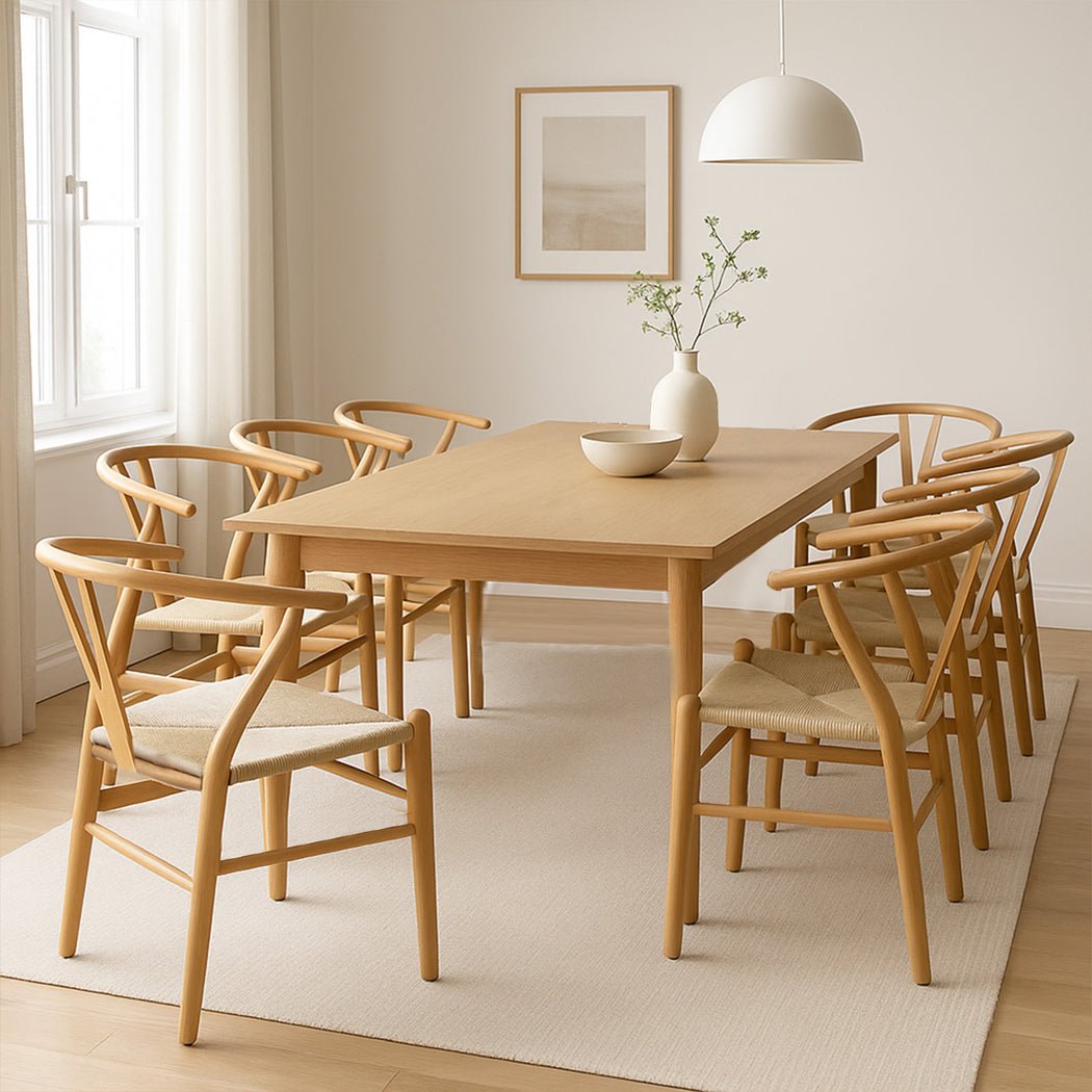6x Hans Solid Wood Dining Chairs with Rattan Seat - Natural - Rivercity House & Home Co. (ABN 18 642 972 209) - Affordable Modern Furniture Australia