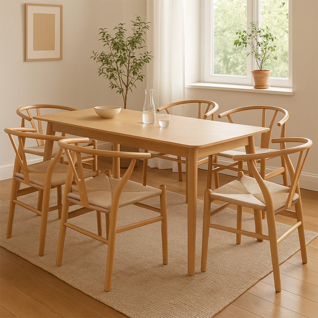 6x Hans Solid Wood Dining Chairs with Rattan Seat - Natural - Rivercity House & Home Co. (ABN 18 642 972 209) - Affordable Modern Furniture Australia