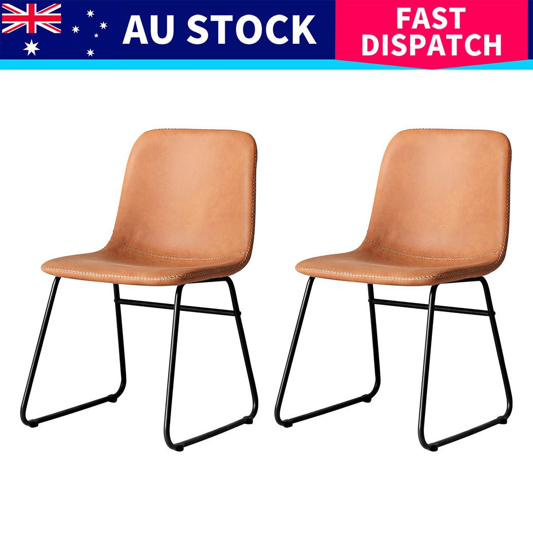 6x PU Leather Dining Chairs with Steel Legs - Brown - Rivercity House & Home Co. (ABN 18 642 972 209) - Affordable Modern Furniture Australia