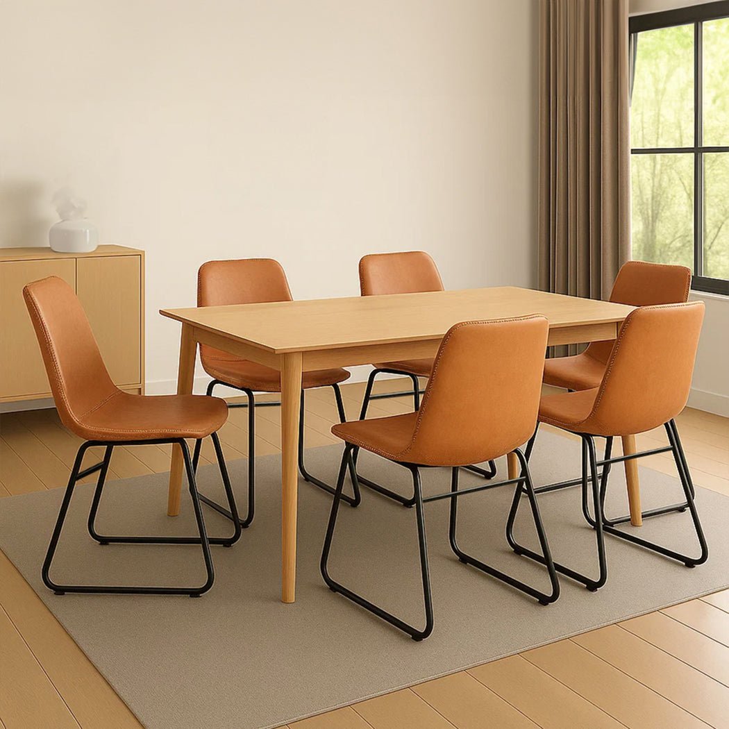 6x PU Leather Dining Chairs with Steel Legs - Brown - Rivercity House & Home Co. (ABN 18 642 972 209) - Affordable Modern Furniture Australia