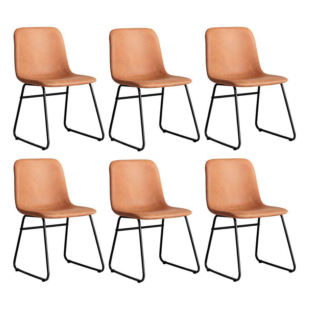 6x PU Leather Dining Chairs with Steel Legs - Brown - Rivercity House & Home Co. (ABN 18 642 972 209) - Affordable Modern Furniture Australia