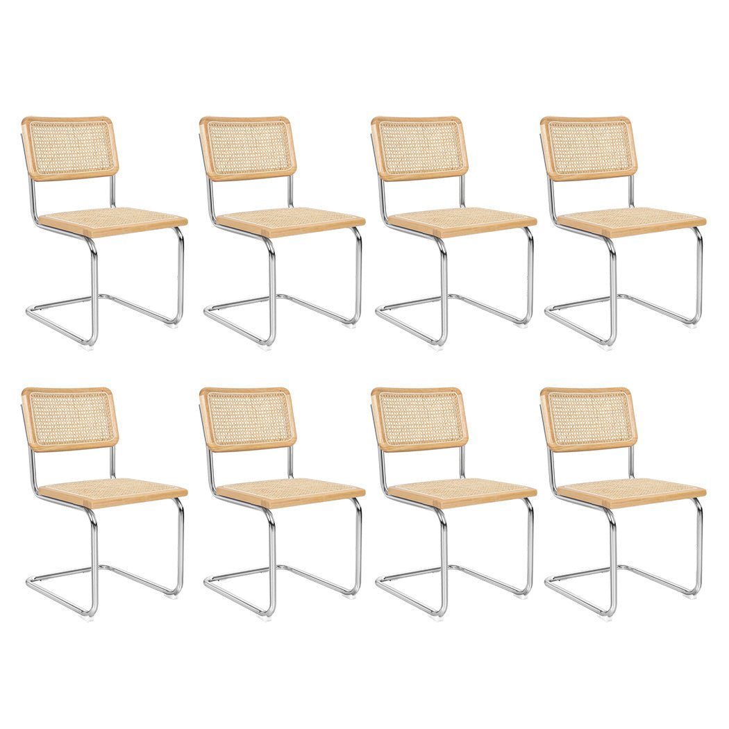 6x Replica Cesca Rattan Dining Chairs with Chrome Steel Frame - Natural - Rivercity House & Home Co. (ABN 18 642 972 209) - Affordable Modern Furniture Australia