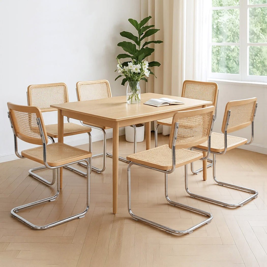 6x Replica Cesca Rattan Dining Chairs with Chrome Steel Frame - Natural - Rivercity House & Home Co. (ABN 18 642 972 209) - Affordable Modern Furniture Australia