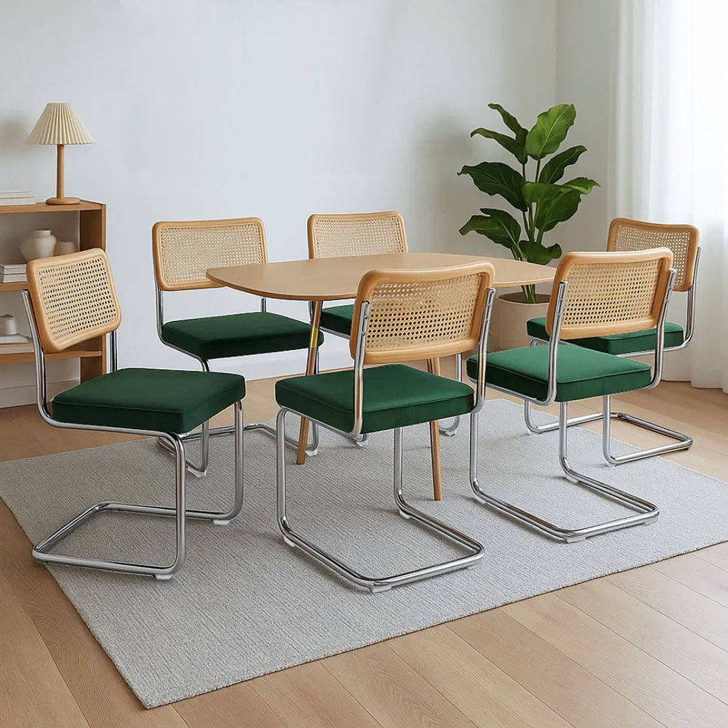 6x Replica Cesca Rattan Dining Chairs with Rubberwood Frame - Natural Green - Rivercity House & Home Co. (ABN 18 642 972 209) - Affordable Modern Furniture Australia