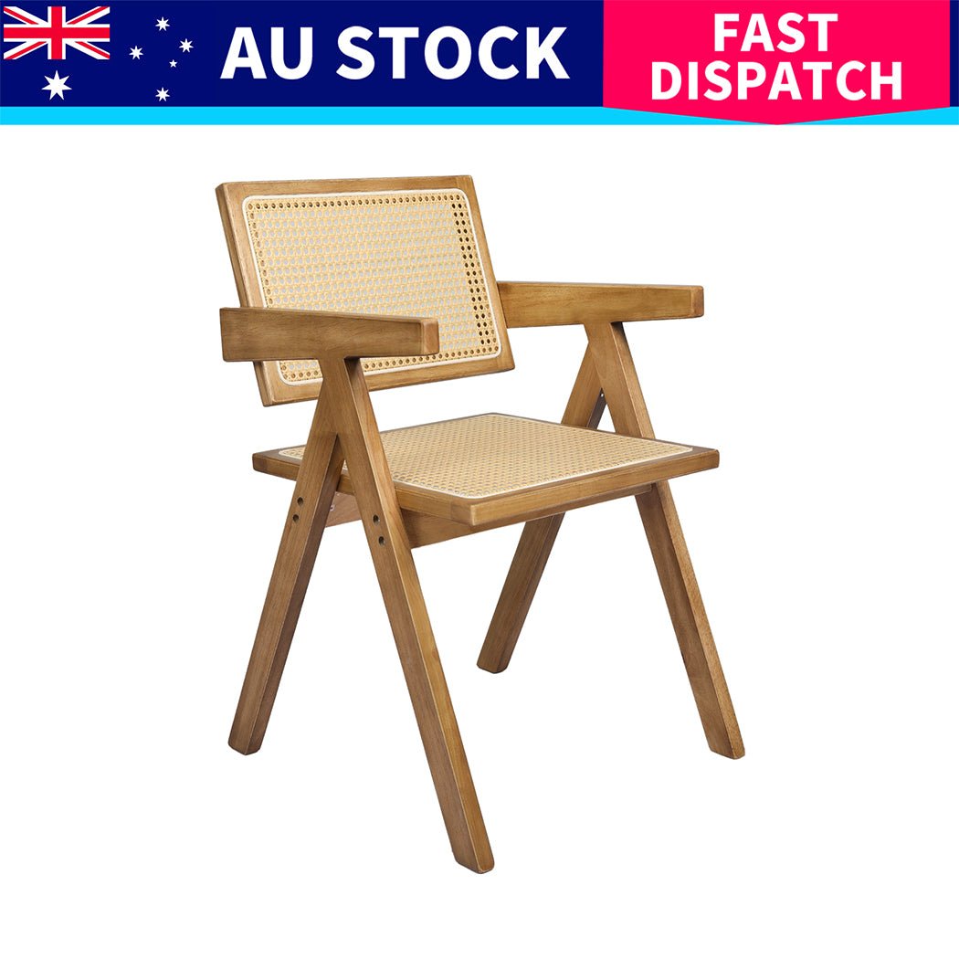 6x Solid Wood Dining Chairs with Rattan Weave - Natural - Rivercity House & Home Co. (ABN 18 642 972 209) - Affordable Modern Furniture Australia