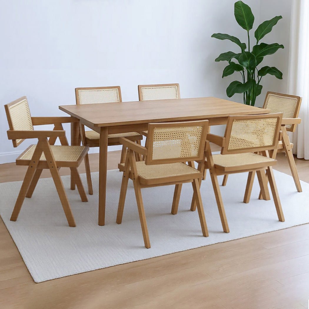 6x Solid Wood Dining Chairs with Rattan Weave - Natural - Rivercity House & Home Co. (ABN 18 642 972 209) - Affordable Modern Furniture Australia