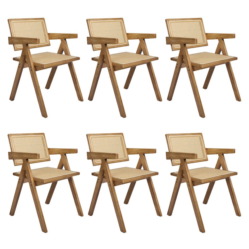 6x Solid Wood Dining Chairs with Rattan Weave - Natural - Rivercity House & Home Co. (ABN 18 642 972 209) - Affordable Modern Furniture Australia