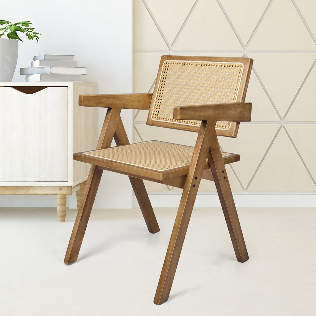 6x Solid Wood Dining Chairs with Rattan Weave - Natural - Rivercity House & Home Co. (ABN 18 642 972 209) - Affordable Modern Furniture Australia
