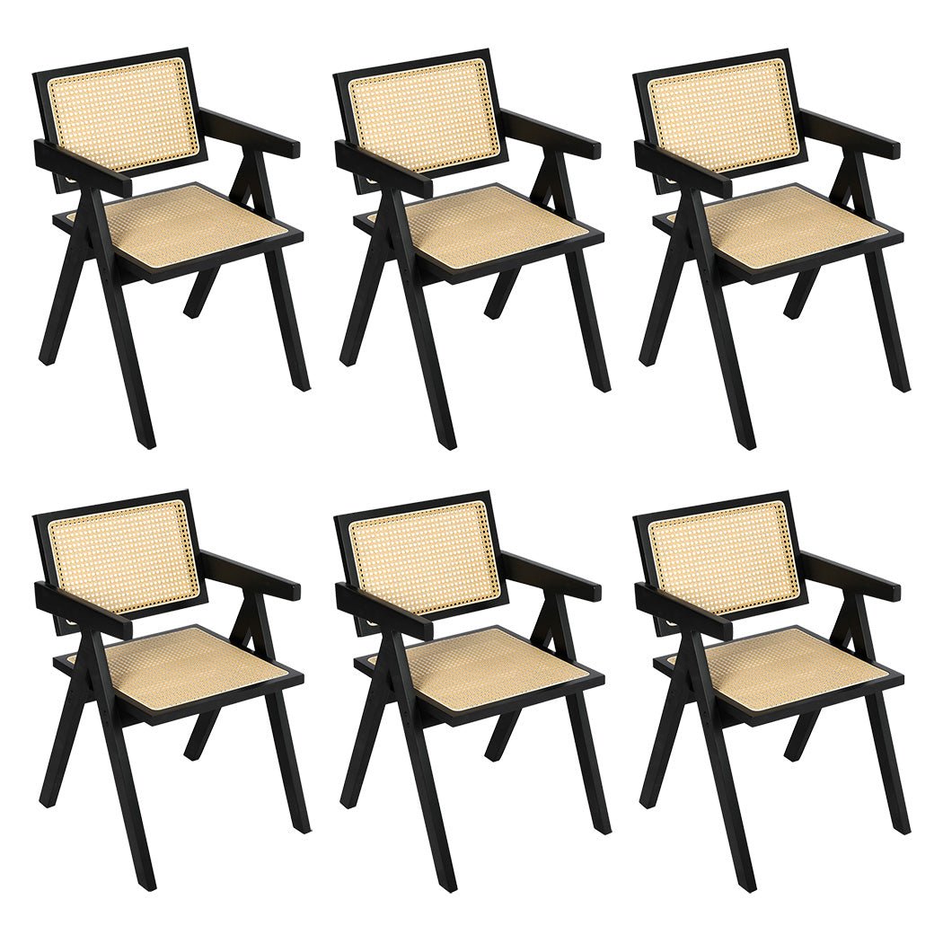 6x Solid Wood Rattan Armchair Dining Chairs - Black - Rivercity House & Home Co. (ABN 18 642 972 209) - Affordable Modern Furniture Australia