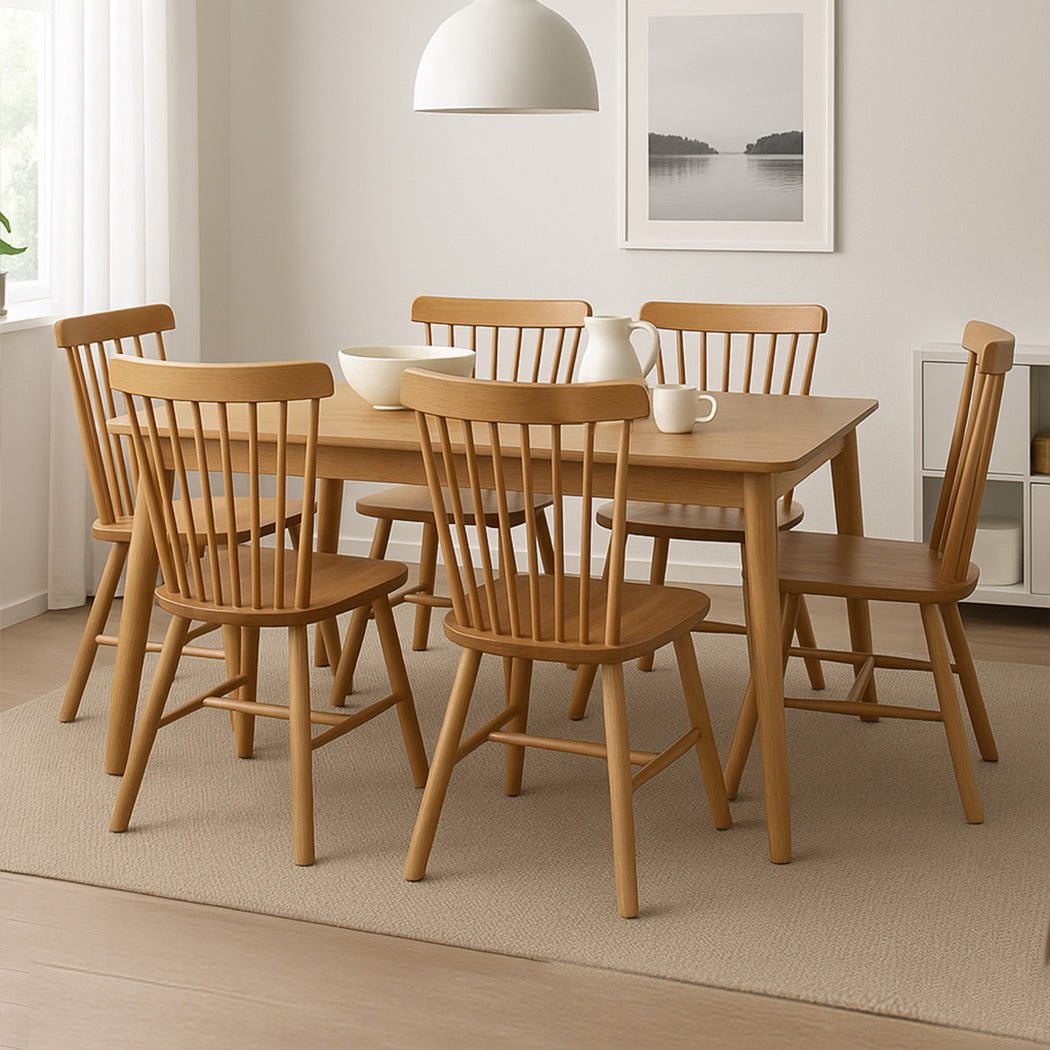6x Windsor Dining Chairs Solid Oak Kitchen Seating - Oak - Rivercity House & Home Co. (ABN 18 642 972 209) - Affordable Modern Furniture Australia
