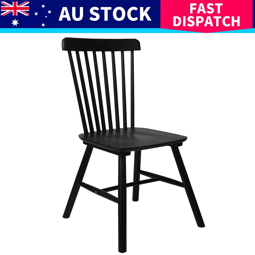 6x Windsor Dining Chairs Solid Wood Kitchen Seating - Black - Rivercity House & Home Co. (ABN 18 642 972 209) - Affordable Modern Furniture Australia