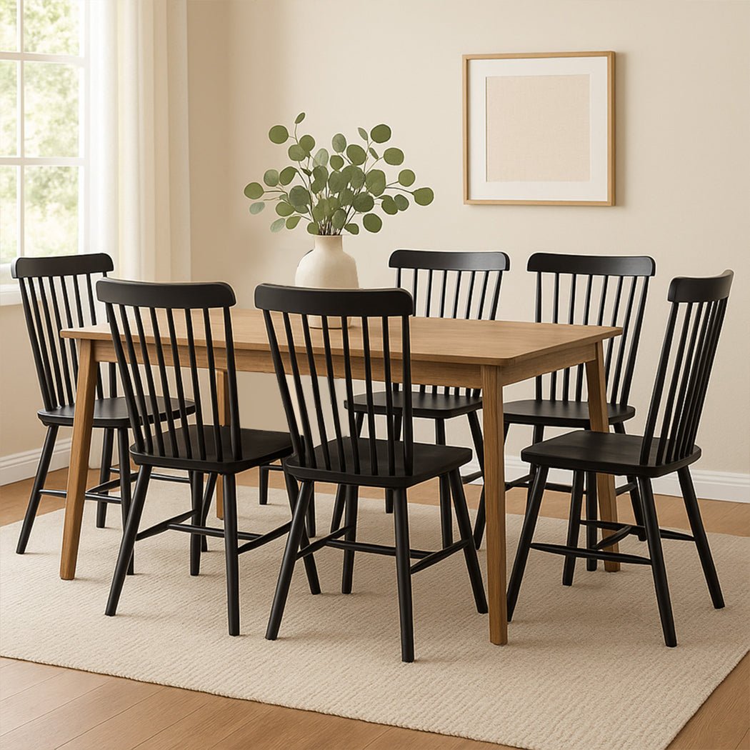 6x Windsor Dining Chairs Solid Wood Kitchen Seating - Black - Rivercity House & Home Co. (ABN 18 642 972 209) - Affordable Modern Furniture Australia