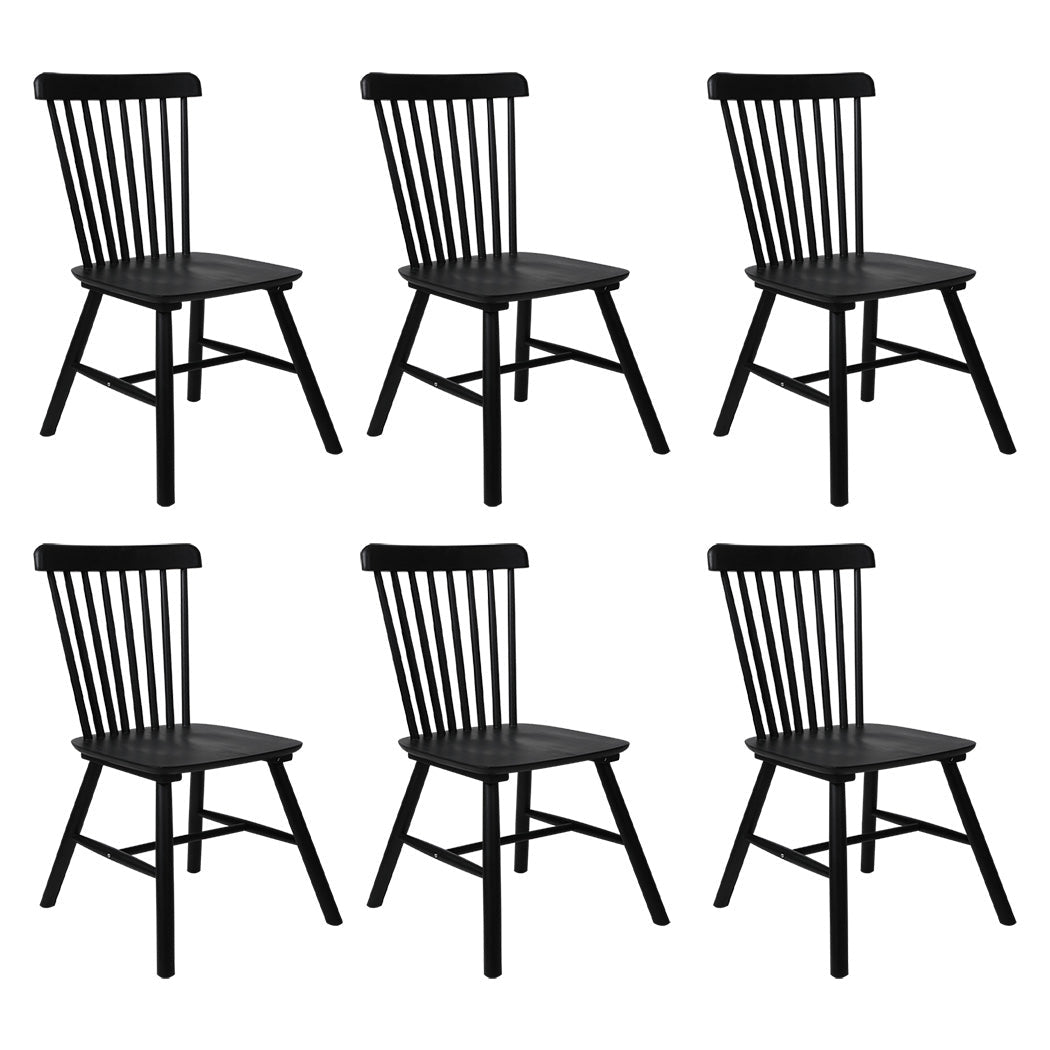 6x Windsor Dining Chairs Solid Wood Kitchen Seating - Black - Rivercity House & Home Co. (ABN 18 642 972 209) - Affordable Modern Furniture Australia