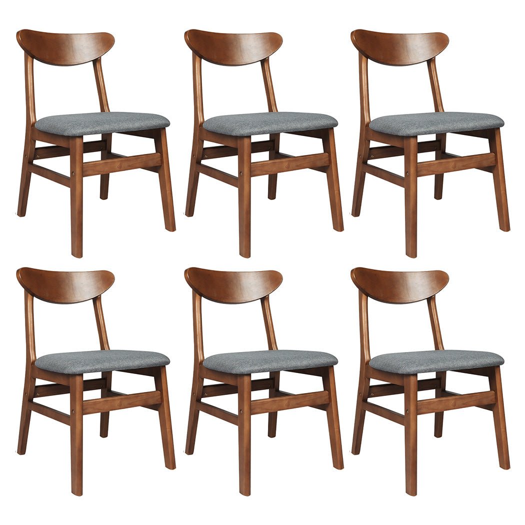 6x Wooden Dining Chairs with Linen Upholstery - Walnut - Rivercity House & Home Co. (ABN 18 642 972 209) - Affordable Modern Furniture Australia