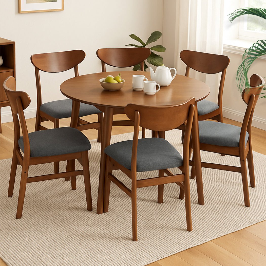 6x Wooden Dining Chairs with Linen Upholstery - Walnut - Rivercity House & Home Co. (ABN 18 642 972 209) - Affordable Modern Furniture Australia