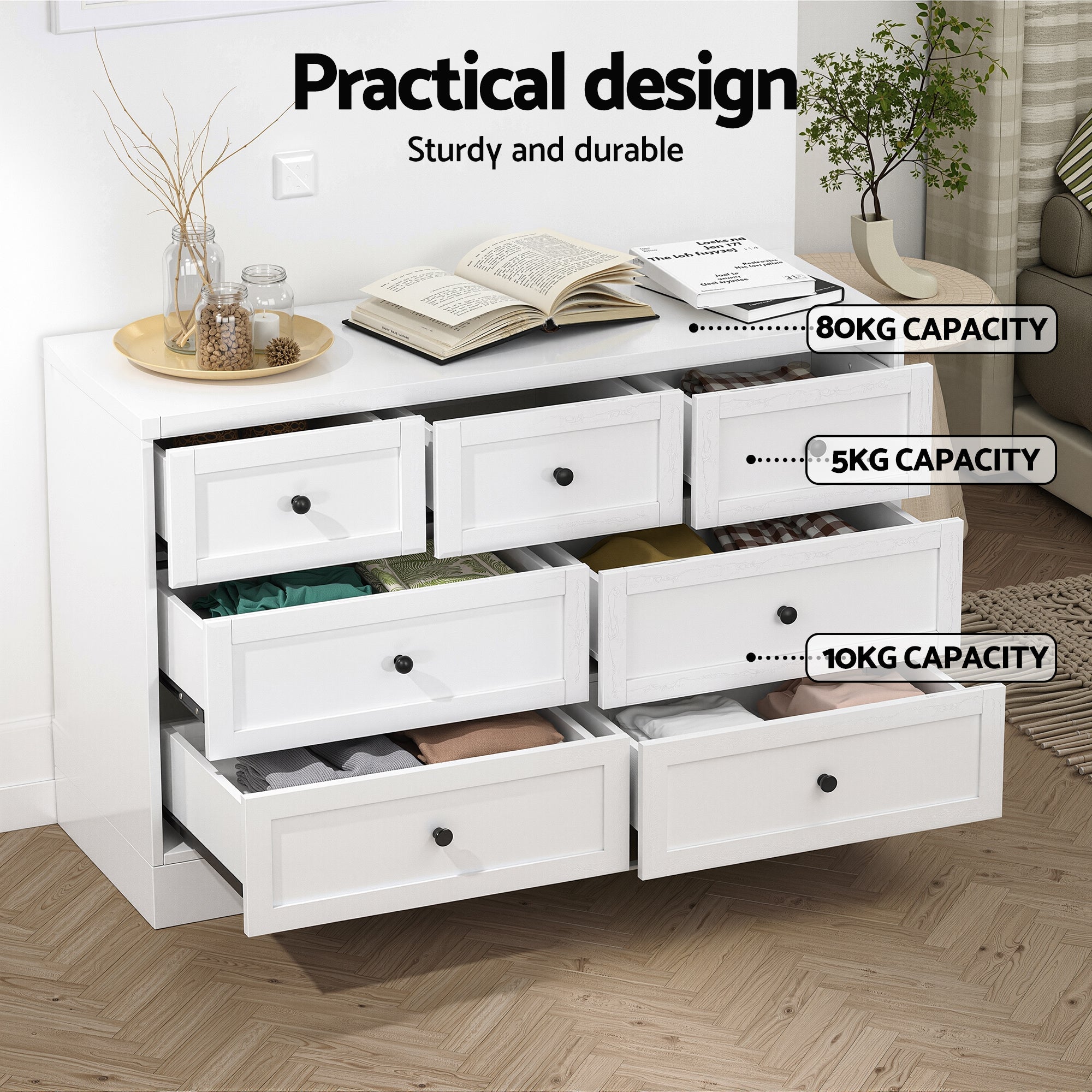 7 Chest of Drawers Dresser Table White - Furniture > Bedroom > Dressers - Rivercity House & Home Co. (ABN 18 642 972 209) - Affordable Modern Furniture Australia