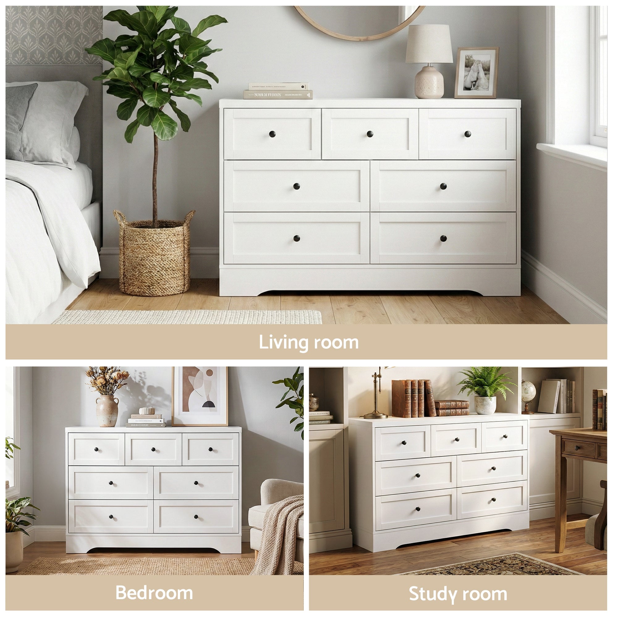 7 Chest of Drawers Dresser Table White - Furniture > Bedroom > Dressers - Rivercity House & Home Co. (ABN 18 642 972 209) - Affordable Modern Furniture Australia