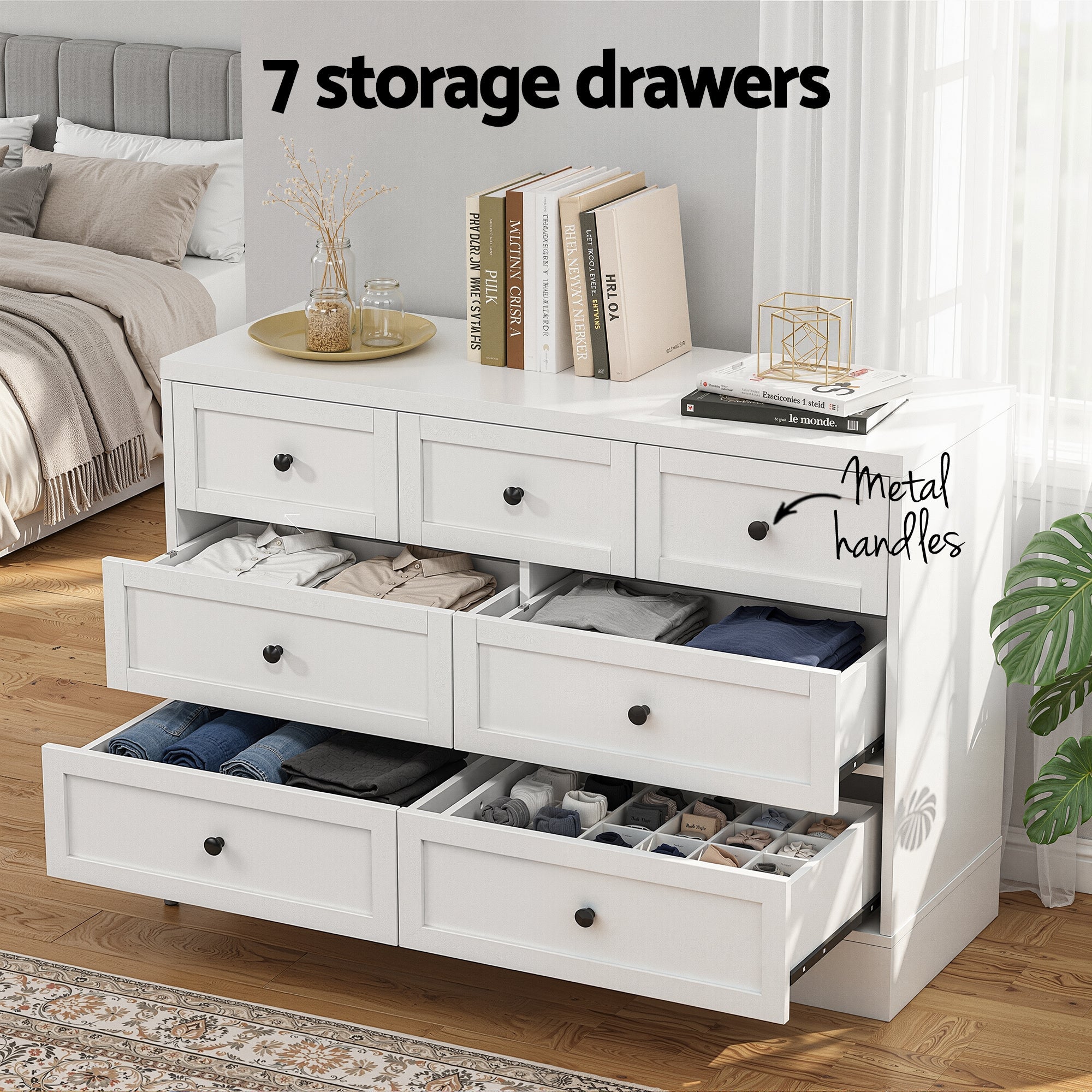 7 Chest of Drawers Dresser Table White - Furniture > Bedroom > Dressers - Rivercity House & Home Co. (ABN 18 642 972 209) - Affordable Modern Furniture Australia