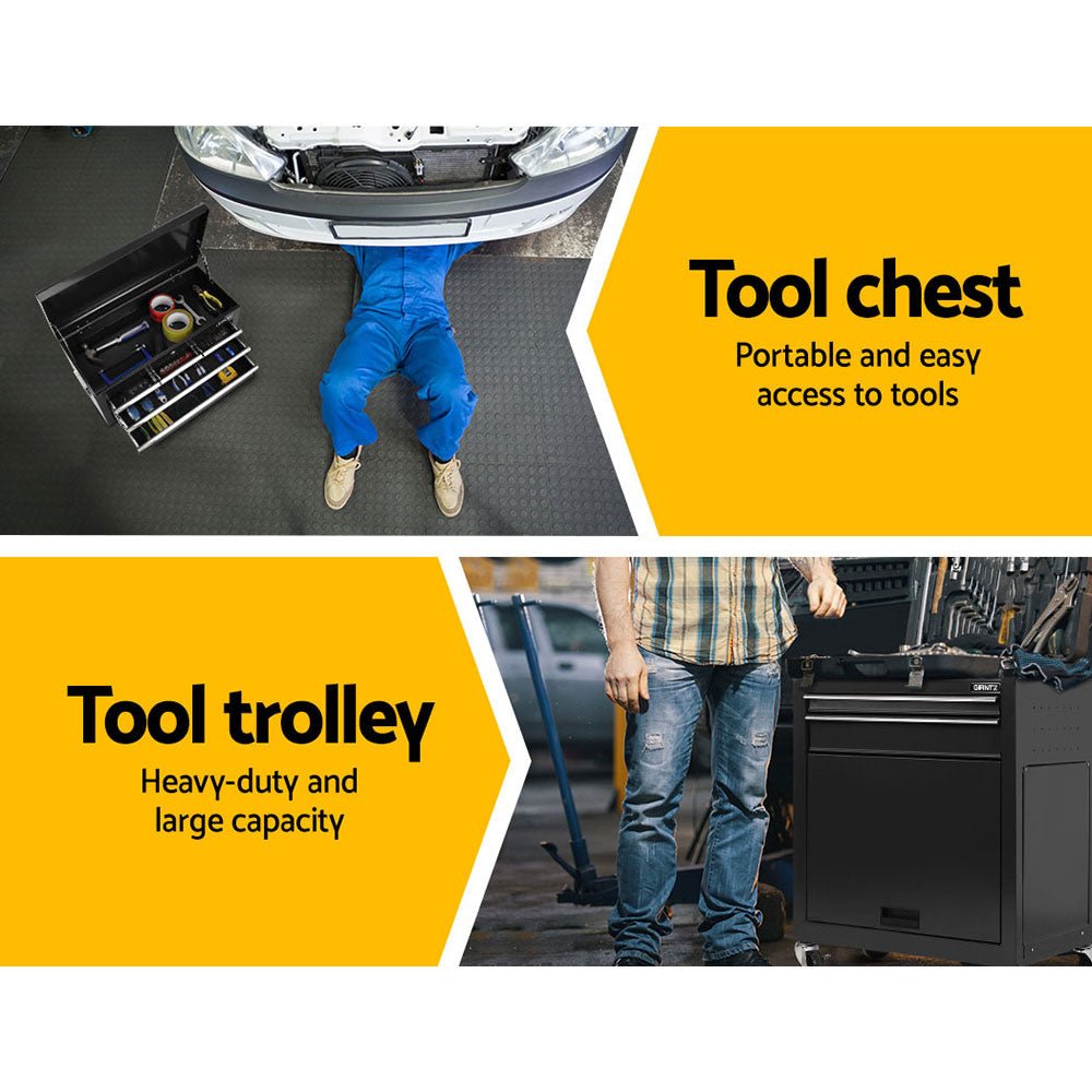 7 Drawer Tool Box Cabinet Chest Trolley Toolbox Garage Storage Black - Tools > Tools Storage > Tool Cabinets - Rivercity House & Home Co. (ABN 18 642 972 209) - Affordable Modern Furniture Australia