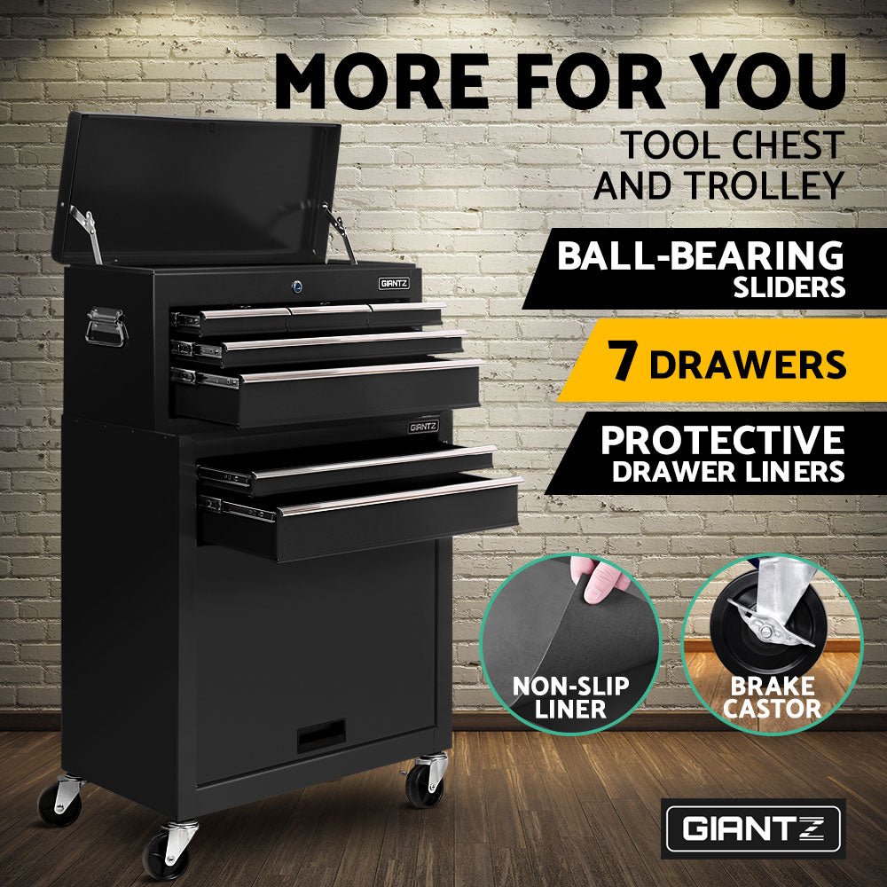 7 Drawer Tool Box Cabinet Chest Trolley Toolbox Garage Storage Black - Tools > Tools Storage > Tool Cabinets - Rivercity House & Home Co. (ABN 18 642 972 209) - Affordable Modern Furniture Australia