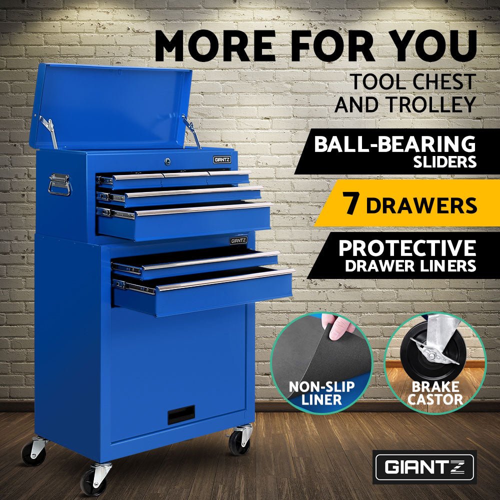 7 Drawer Tool Box Cabinet Chest Trolley Toolbox Garage Storage Blue - Tools > Tools Storage > Tool Cabinets - Rivercity House & Home Co. (ABN 18 642 972 209) - Affordable Modern Furniture Australia