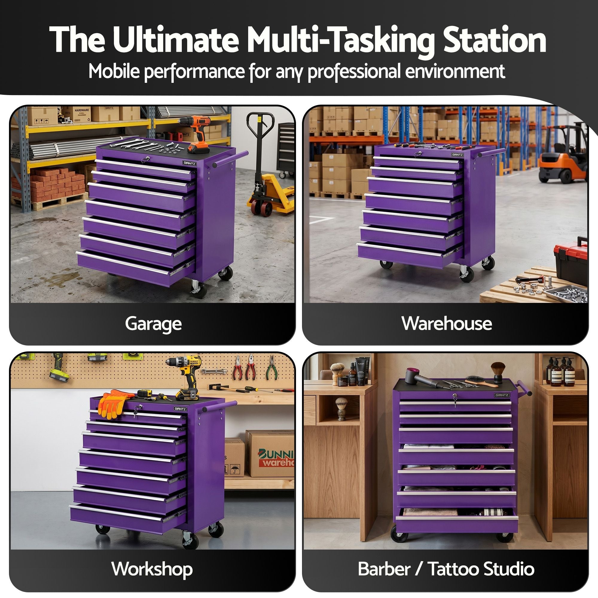 7-Drawer Tool Chest Trolley Cabinet Toolbox Heavy Duty Garage Storage Organiser Purple - Tools > Tools Storage > Tool Boxes - Rivercity House & Home Co. (ABN 18 642 972 209) - Affordable Modern Furniture Australia