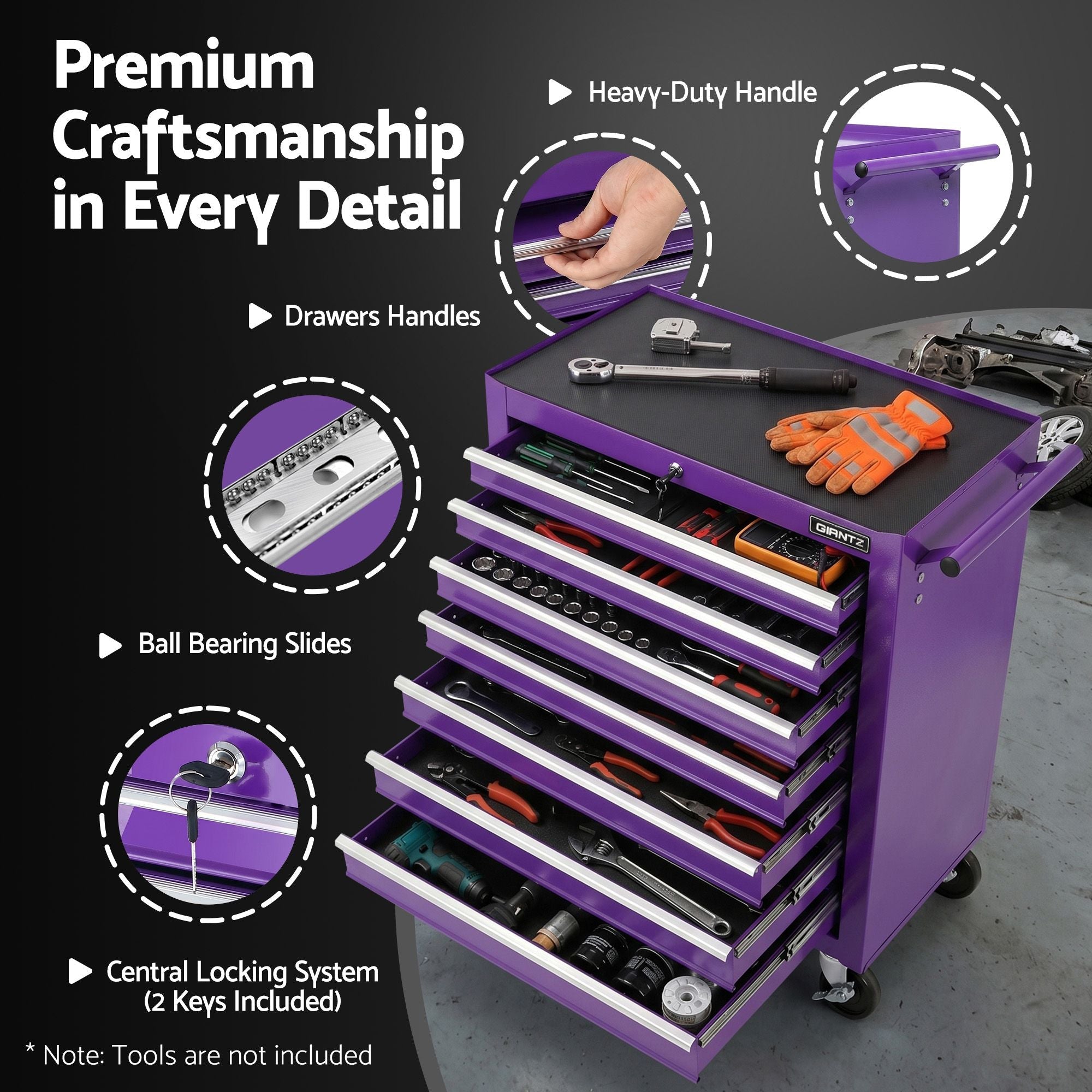 7-Drawer Tool Chest Trolley Cabinet Toolbox Heavy Duty Garage Storage Organiser Purple - Tools > Tools Storage > Tool Boxes - Rivercity House & Home Co. (ABN 18 642 972 209) - Affordable Modern Furniture Australia