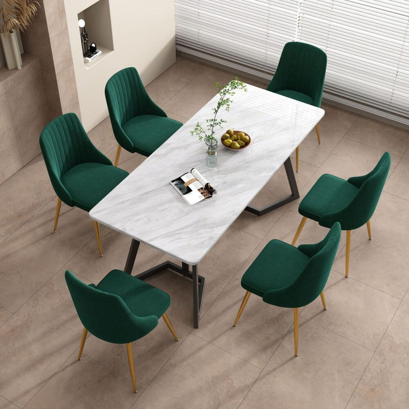 7 Piece Dining Set with Matching Rectangular Marble Table and 6 Green Velvet Chairs - Furniture > Outdoor - Rivercity House & Home Co. (ABN 18 642 972 209) - Affordable Modern Furniture Australia