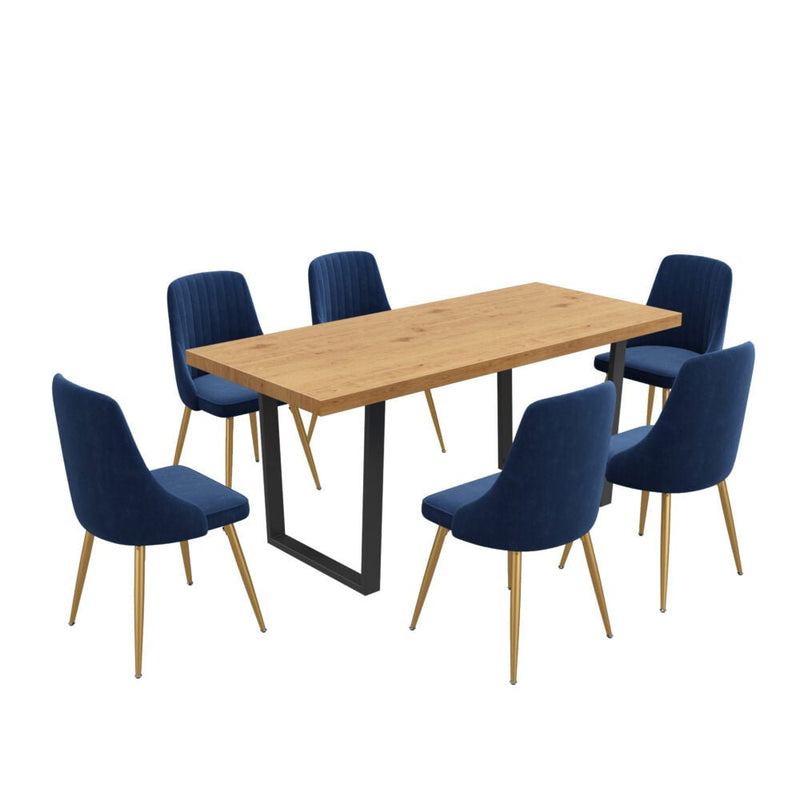 7 Piece Dining Set with Matching Rectangular Table and 6 Blue Velvet Chairs - Furniture > Outdoor - Rivercity House & Home Co. (ABN 18 642 972 209) - Affordable Modern Furniture Australia