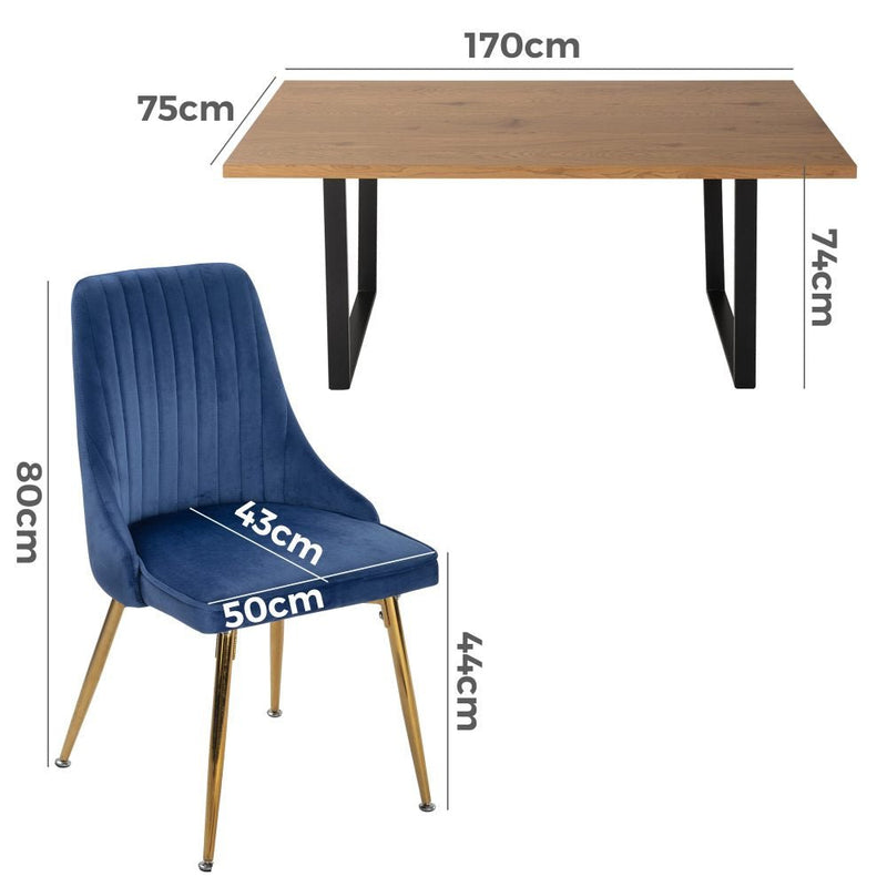 7 Piece Dining Set with Matching Rectangular Table and 6 Blue Velvet Chairs - Furniture > Outdoor - Rivercity House & Home Co. (ABN 18 642 972 209) - Affordable Modern Furniture Australia