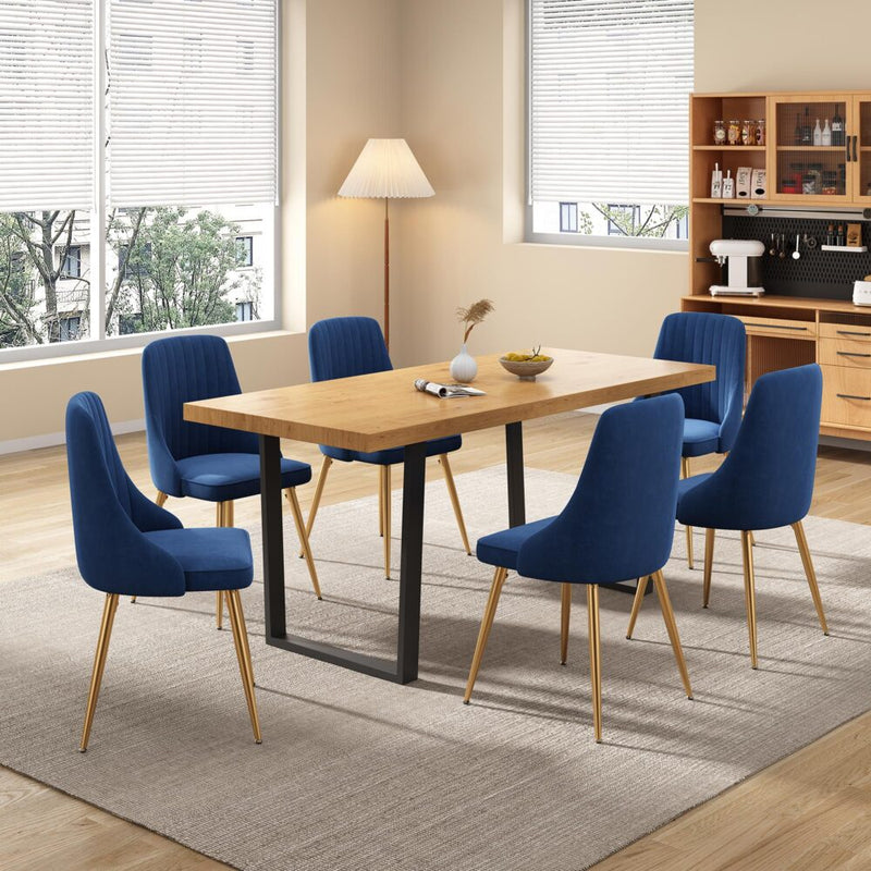 7 Piece Dining Set with Matching Rectangular Table and 6 Blue Velvet Chairs - Furniture > Outdoor - Rivercity House & Home Co. (ABN 18 642 972 209) - Affordable Modern Furniture Australia