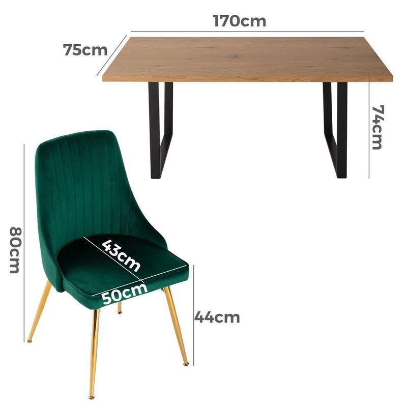 7 Piece Dining Set with Matching Rectangular Table and 6 Green Velvet Chairs - Furniture > Outdoor - Rivercity House & Home Co. (ABN 18 642 972 209) - Affordable Modern Furniture Australia