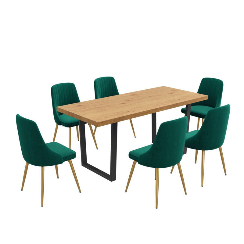 7 Piece Dining Set with Matching Rectangular Table and 6 Green Velvet Chairs - Furniture > Outdoor - Rivercity House & Home Co. (ABN 18 642 972 209) - Affordable Modern Furniture Australia