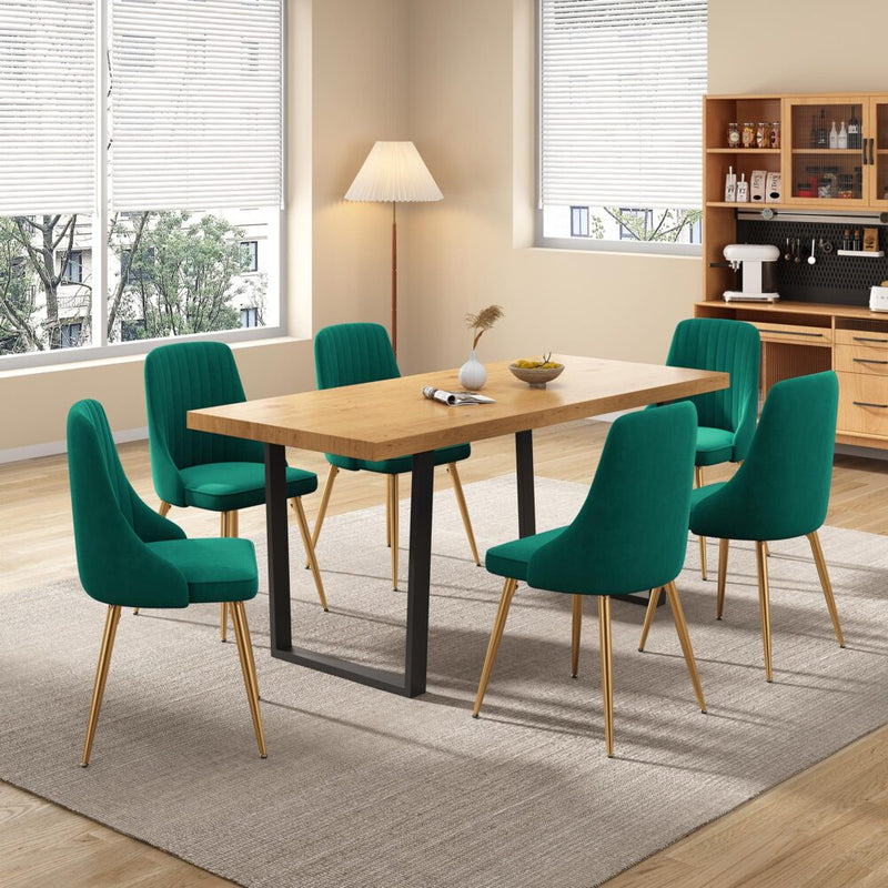 7 Piece Dining Set with Matching Rectangular Table and 6 Green Velvet Chairs - Furniture > Outdoor - Rivercity House & Home Co. (ABN 18 642 972 209) - Affordable Modern Furniture Australia