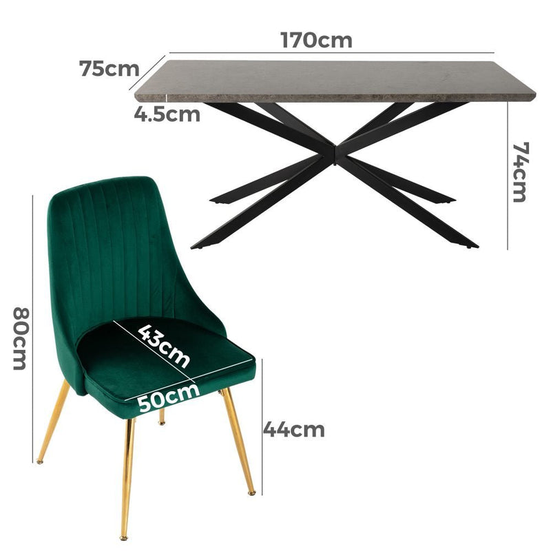 7 Piece Dining Set with Rectangular Table and 6 Green Velvet Chairs - Furniture > Outdoor - Rivercity House & Home Co. (ABN 18 642 972 209) - Affordable Modern Furniture Australia