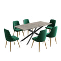 7 Piece Dining Set with Rectangular Table and 6 Green Velvet Chairs
