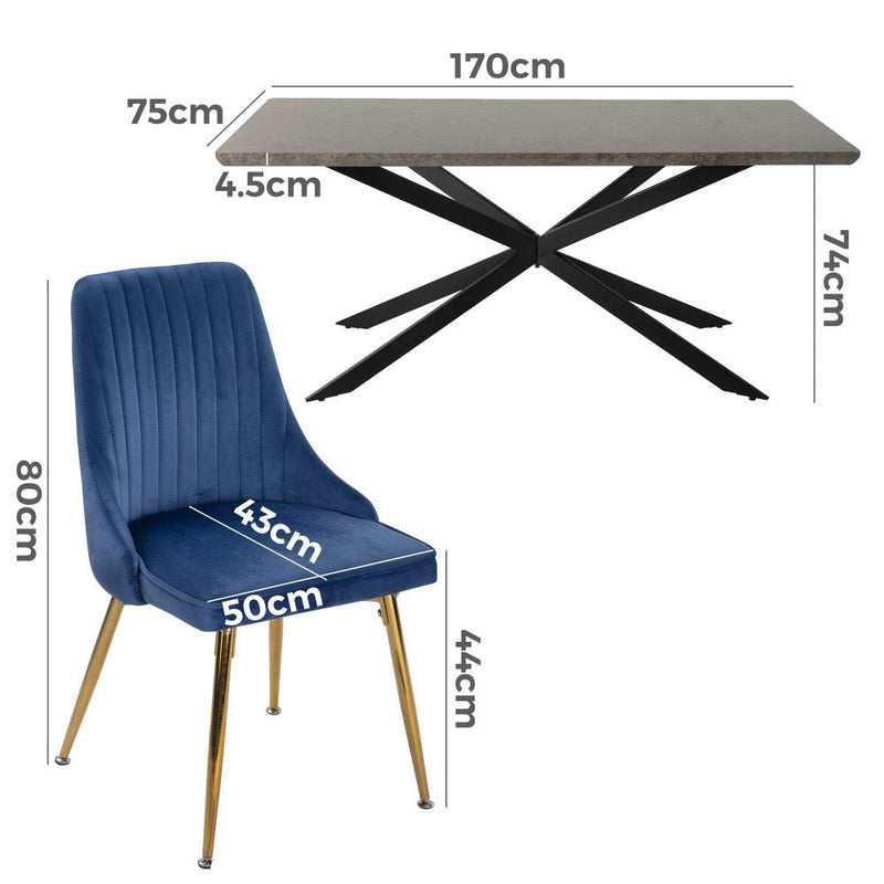 7 Piece Dining Set with Rectangular Table and 6 Navy Velvet Chairs - Furniture > Outdoor - Rivercity House & Home Co. (ABN 18 642 972 209) - Affordable Modern Furniture Australia